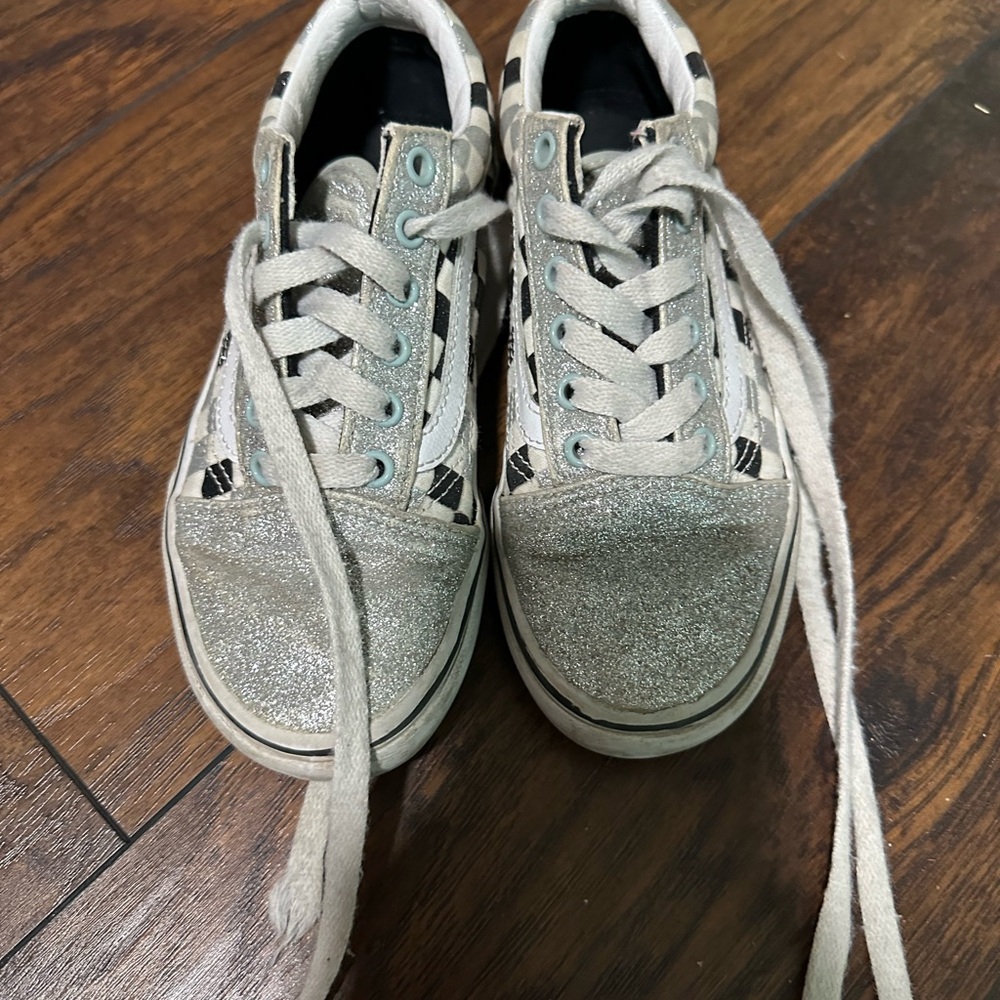 Vans Silver and Black Kids Sneakers
